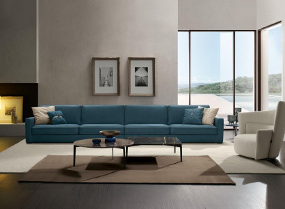 Sofa 4-Sitzer Polster Couch Leder Sofas Design Italienische Möbel Blau